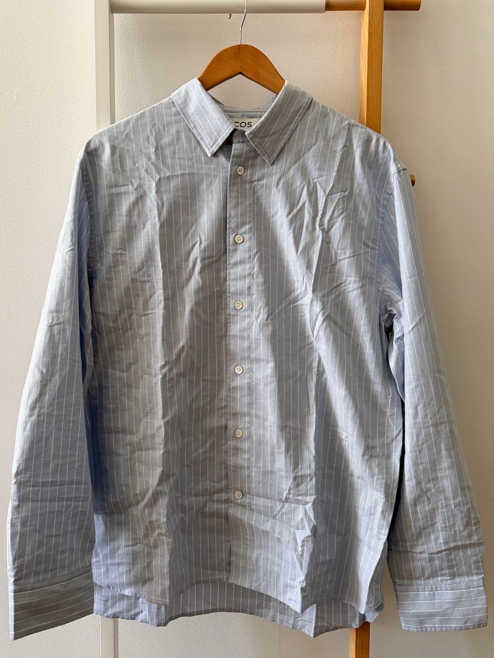 Men’s COS Light Blue Thin White Pinstriped Dress Shirt
